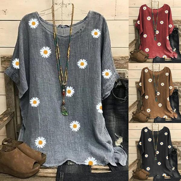 fashion daisy print blouse women cotton and linen o neck short sleeve shirts blouse plus size 5xl verano mujer 40, White
fashion daisy print blouse women cotton and linen o neck short sleeve shirts blouse plus size 5xl verano mujer 40, White