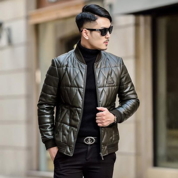 men's leather & faux 2021 down jacket haining coat sheep skin short baseball collar, Black
men's leather & faux 2021 down jacket haining coat sheep skin short baseball collar, Black