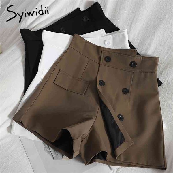irregular high waist women's shorts double breasted casual solid black white pant spring summer korean fashion 210607, White;black
irregular high waist women's shorts double breasted casual solid black white pant spring summer korean fashion 210607, White;black
