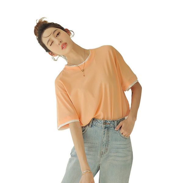 women's t-shirt cool feel in summer: fake two-piece 5-sleeve medium sleeve with round neck and solid short top, White
women's t-shirt cool feel in summer: fake two-piece 5-sleeve medium sleeve with round neck and solid short top, White
