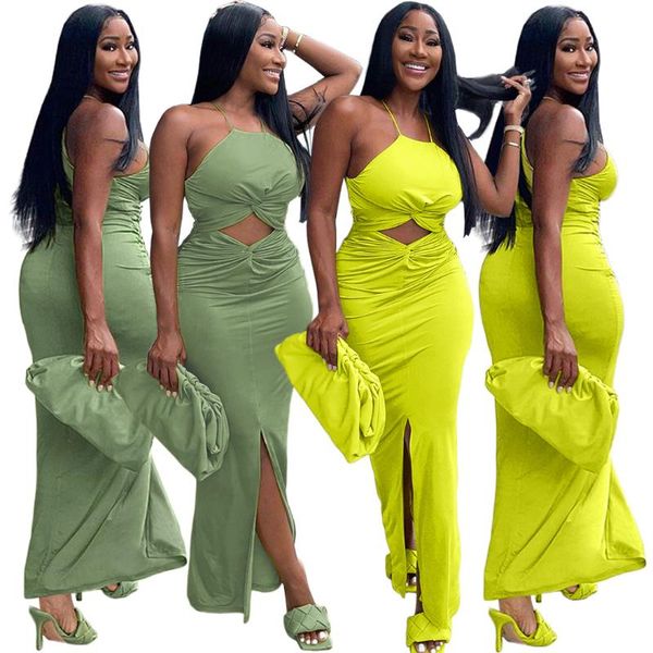 casual dresses rstylish women solid color straps hollow out knotted draped ruched slit 2021 summer club maxi dress, Black;gray
casual dresses rstylish women solid color straps hollow out knotted draped ruched slit 2021 summer club maxi dress, Black;gray