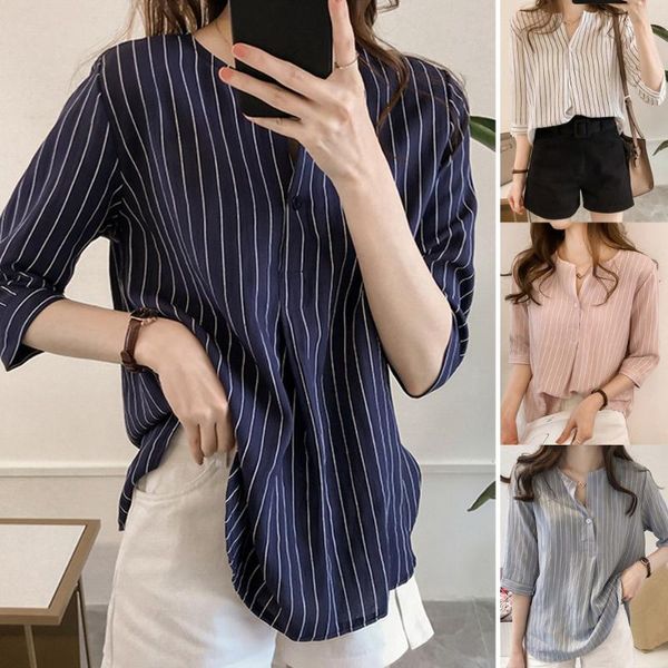women's blouses & shirts 3/4 sleeve normal meeting blouse ladies v neck stripe button mid length comfy plus size, White
women's blouses & shirts 3/4 sleeve normal meeting blouse ladies v neck stripe button mid length comfy plus size, White