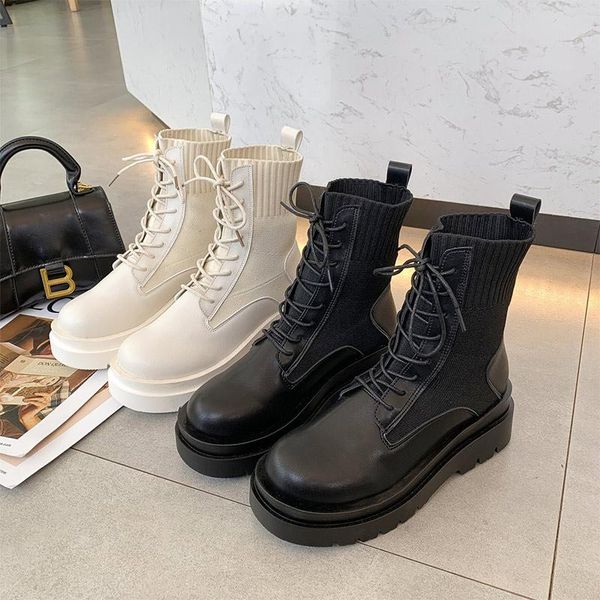 boots women's stretch fabric sock female shoes thick bottom round toe non-slip ankle booties autumn fashion lace up, Black
boots women's stretch fabric sock female shoes thick bottom round toe non-slip ankle booties autumn fashion lace up, Black