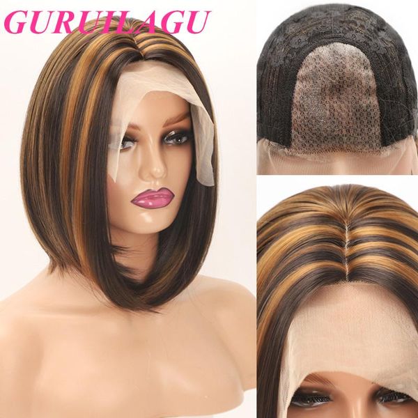 synthetic wigs guruilagu short bob wig hair straight with brown highlights for women middle part daily party cosplay, Black
synthetic wigs guruilagu short bob wig hair straight with brown highlights for women middle part daily party cosplay, Black