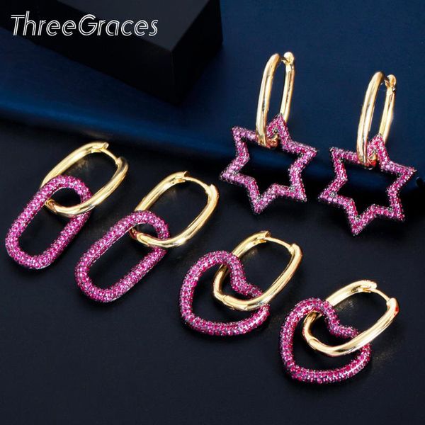 hoop & huggie threegraces unique dangling star oval love heart earrings for women rose red cz crystal fashion gold color jewelry er593, Golden;silver
hoop & huggie threegraces unique dangling star oval love heart earrings for women rose red cz crystal fashion gold color jewelry er593, Golden;silver