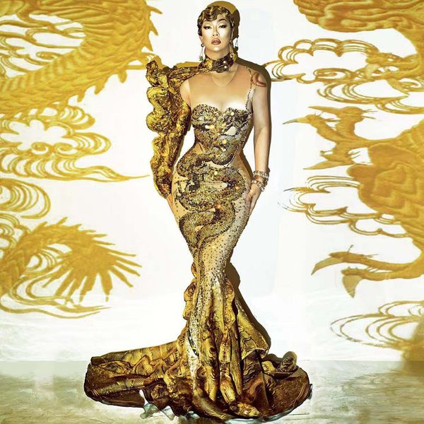 gold dragon pattern sparkly rhinestone evening party floor-length dress women celebriate prom mermaid dress singer stage wear, Black;red
gold dragon pattern sparkly rhinestone evening party floor-length dress women celebriate prom mermaid dress singer stage wear, Black;red