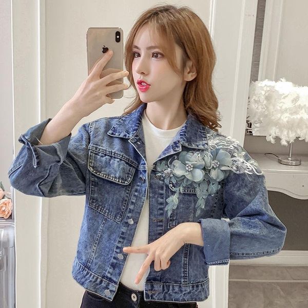 women's jackets spring autumn women embroidery three dimensional flowers pearl bead short denim coat woman long sleeve jean jacket 2021, Black;brown
women's jackets spring autumn women embroidery three dimensional flowers pearl bead short denim coat woman long sleeve jean jacket 2021, Black;brown