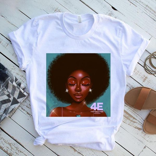 curly hair black girl harajuku women t shirts graphic fashion summer, White 
curly hair black girl harajuku women t shirts graphic fashion summer, White