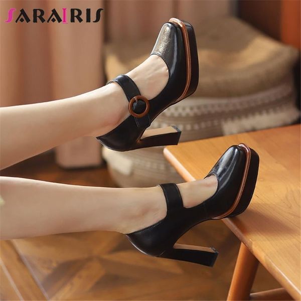 dress shoes sarairis elegant genuine leather pumps women square toe buckle strap solid high heel platform brand women's, Black
dress shoes sarairis elegant genuine leather pumps women square toe buckle strap solid high heel platform brand women's, Black