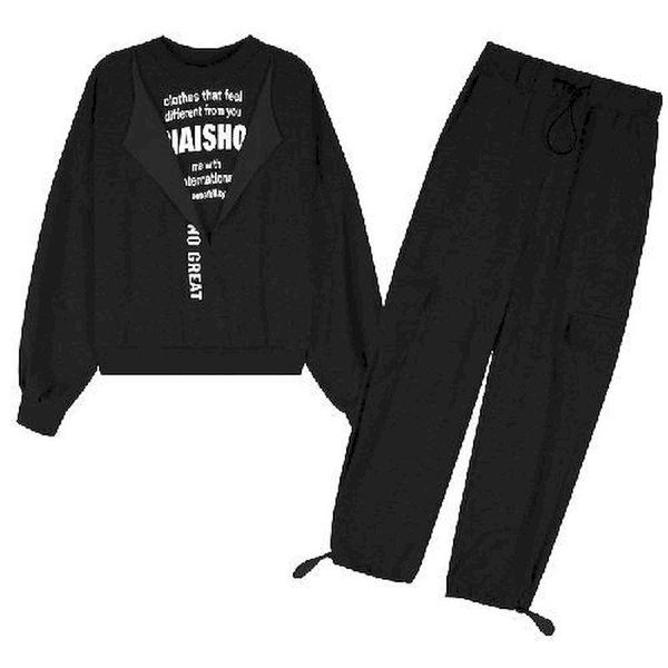 women's hoodies & sweatshirts fashion sports sets women korean loose letter printed fake two-piece sweatshirt pullover casual beam pant, Black
women's hoodies & sweatshirts fashion sports sets women korean loose letter printed fake two-piece sweatshirt pullover casual beam pant, Black