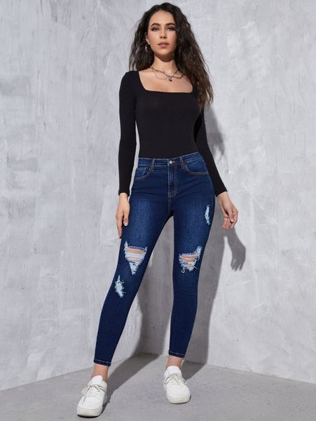 dark washed skinny ripped jeans s9d8#, Blue
dark washed skinny ripped jeans s9d8#, Blue