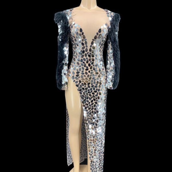 sparkly silver sequins black feather sleeve long dress women birthday celebrate party dress bar singer stage dance costume, Black;red
sparkly silver sequins black feather sleeve long dress women birthday celebrate party dress bar singer stage dance costume, Black;red