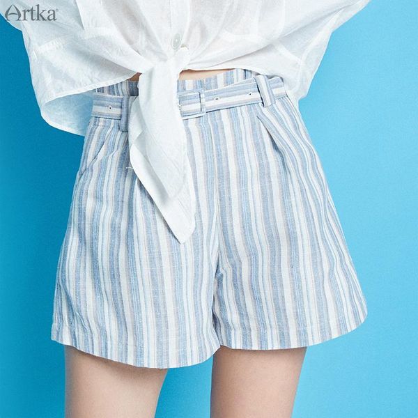 women's shorts artka 2021 summer stripe loose comfortable with belt fashion high waist casual ka10290x, White;black
women's shorts artka 2021 summer stripe loose comfortable with belt fashion high waist casual ka10290x, White;black