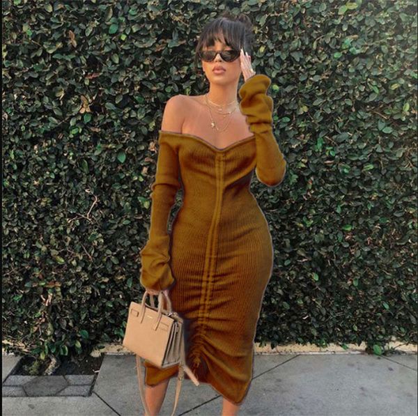 temperament solid new mid women's sleeve off length shoulder long drawstring dress in autumn and winter of 2019 hot, Black;gray
temperament solid new mid women's sleeve off length shoulder long drawstring dress in autumn and winter of 2019 hot, Black;gray