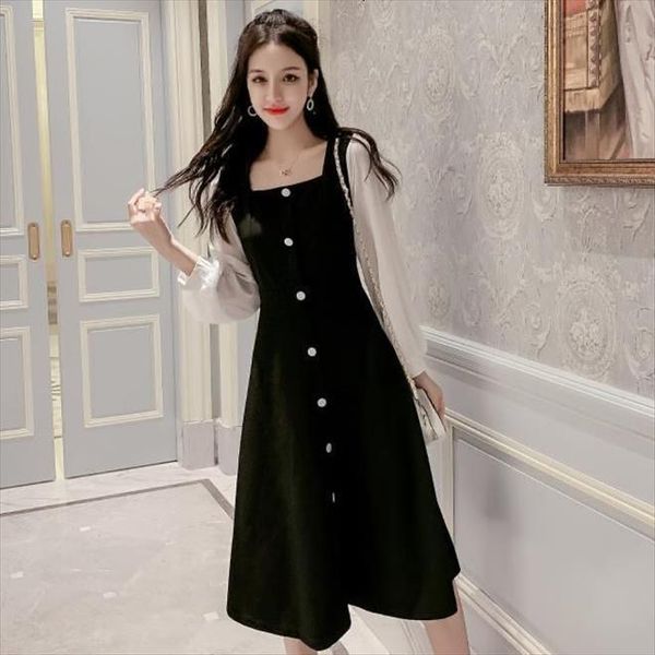korean style retro graceful women dress stitching midi vestido de mujer femme robe, Black;gray
korean style retro graceful women dress stitching midi vestido de mujer femme robe, Black;gray