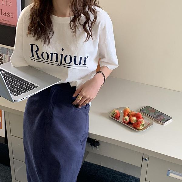 women's t-shirt ronjour letter printed short-sleeved female 2021 summer loose solid color simple casual women pure cotton, White
women's t-shirt ronjour letter printed short-sleeved female 2021 summer loose solid color simple casual women pure cotton, White