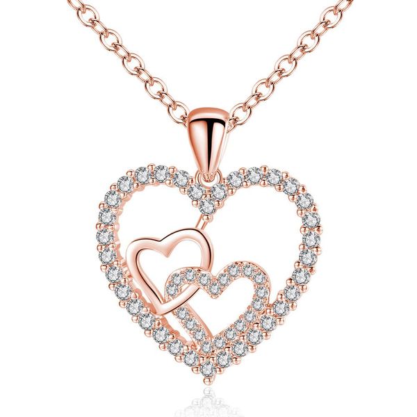 fashion rose gold crystal zircon double heart pendant luxury jewelry love heart necklace valentine's day wedding jewelry, Silver
fashion rose gold crystal zircon double heart pendant luxury jewelry love heart necklace valentine's day wedding jewelry, Silver