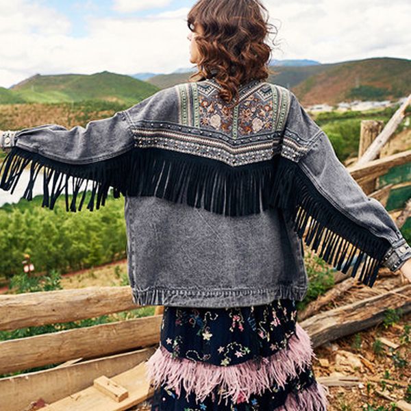 2021 new long sleeve black denim women jackets autumn vintage floral embroidery suede fringe coat outerwear jacket pky0, Black;brown
2021 new long sleeve black denim women jackets autumn vintage floral embroidery suede fringe coat outerwear jacket pky0, Black;brown