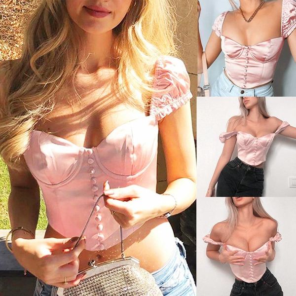women's fashion square collar puff sleeve cloth buckle wrap chest pink t-shirt, White
women's fashion square collar puff sleeve cloth buckle wrap chest pink t-shirt, White