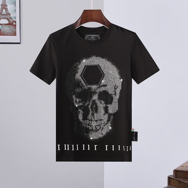 men's summer breathable t-shirt skull letter rhinestone round neck comfortable top, White;black
men's summer breathable t-shirt skull letter rhinestone round neck comfortable top, White;black