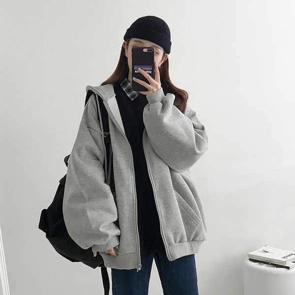 autumn winter thicken solid color warm sweatshirts women simple loose zipper hooded clothes female harajuku fleece warm 201030, Black
autumn winter thicken solid color warm sweatshirts women simple loose zipper hooded clothes female harajuku fleece warm 201030, Black
