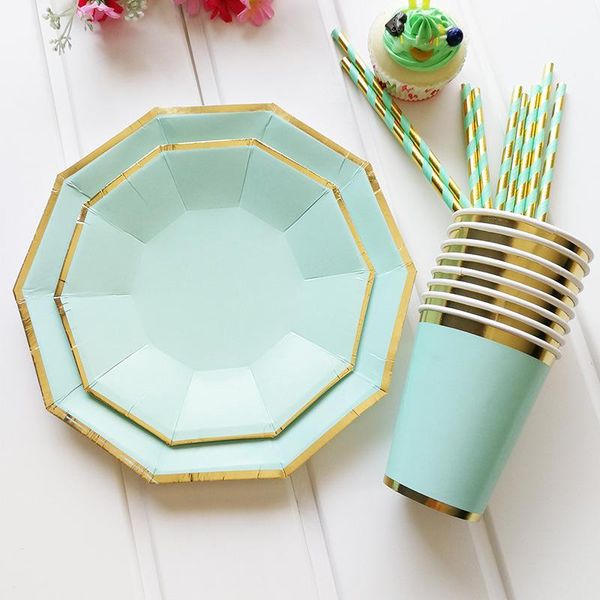 disposable dinnerware mint green pink foil gold party plates cup supplies tableware set paper straws fork for summer wedding baptism
disposable dinnerware mint green pink foil gold party plates cup supplies tableware set paper straws fork for summer wedding baptism