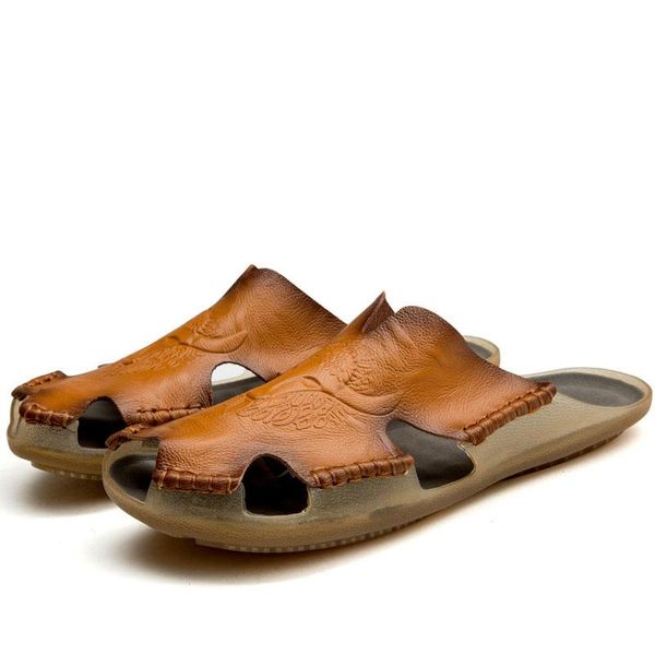 slippers summer genuine leather men's sandals classic breathable flip flop man casual beach shoes outdoor bull head slides 38-48, Black
slippers summer genuine leather men's sandals classic breathable flip flop man casual beach shoes outdoor bull head slides 38-48, Black