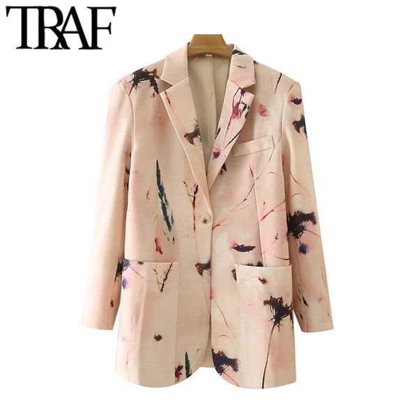 traf women fashion single button printed blazer coat vintage long sleeve pockets female outerwear chic veste 211122, White;black
traf women fashion single button printed blazer coat vintage long sleeve pockets female outerwear chic veste 211122, White;black