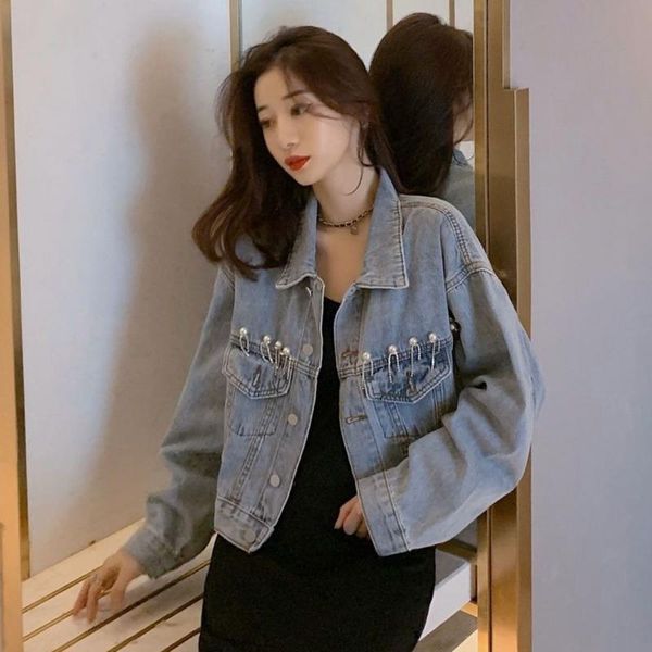 women's jackets denim jacket women 2021 autumn korean fashion beading loose long sleeve short jeans coats turn-down collar chaqueta mu, Black;brown
women's jackets denim jacket women 2021 autumn korean fashion beading loose long sleeve short jeans coats turn-down collar chaqueta mu, Black;brown
