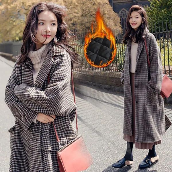 women's wool & blends long coat women winter thick warm plaid woolen overcoat turn-down collar single breasted korean fashion female lo, Black
women's wool & blends long coat women winter thick warm plaid woolen overcoat turn-down collar single breasted korean fashion female lo, Black
