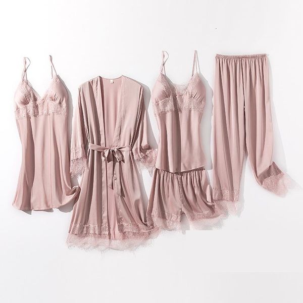 women's sleepwear lace 5pcs pajamas set loose casual for women nightwear kimono bathrobe gown pyjamas satin pijamas home wear, Black;red
women's sleepwear lace 5pcs pajamas set loose casual for women nightwear kimono bathrobe gown pyjamas satin pijamas home wear, Black;red