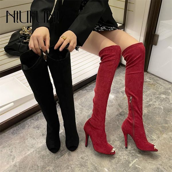 boots elastic fabric suede peep toe women's high long tube over the knee stiletto heels side zipper simple women shoe, Black
boots elastic fabric suede peep toe women's high long tube over the knee stiletto heels side zipper simple women shoe, Black