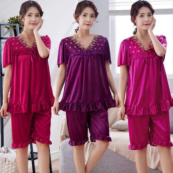 summer plus size ice women sleepwear silk nightgown large short sleeve set and homewear pajamas, Black;red
summer plus size ice women sleepwear silk nightgown large short sleeve set and homewear pajamas, Black;red
