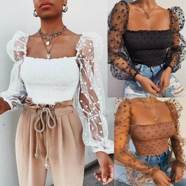 women hollow sheer mesh see through sexxy puff sleeve elastic blouse ladies female lace square neck polka dot shirts summer, White
women hollow sheer mesh see through sexxy puff sleeve elastic blouse ladies female lace square neck polka dot shirts summer, White