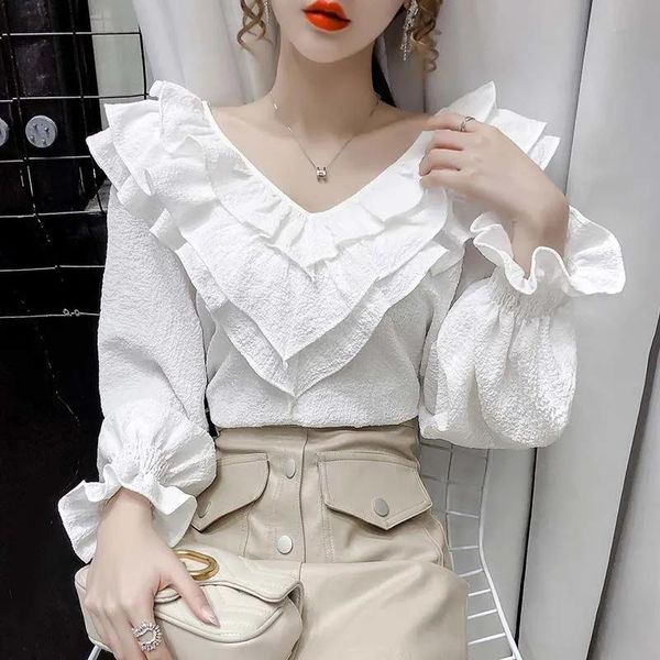 women's blouses & shirts sweet elegant ruffles chiffon shirt women v-neck off-the-shoulder flare sleeve party ladies korean styel, White
women's blouses & shirts sweet elegant ruffles chiffon shirt women v-neck off-the-shoulder flare sleeve party ladies korean styel, White
