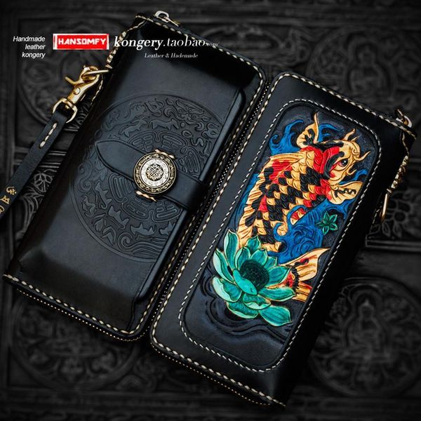 wallets handmade men's wallet long zipper bag genuine leather carved card holder purse mobile phone clutch retro, Red;black
wallets handmade men's wallet long zipper bag genuine leather carved card holder purse mobile phone clutch retro, Red;black