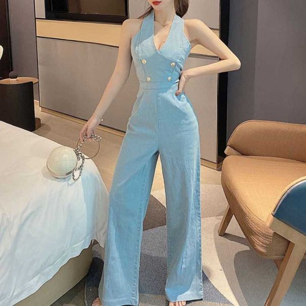 summer women sleeveless denim jumpsuit deep v neck wide leg overall korean style button backless long rompers 210526, Black;white
summer women sleeveless denim jumpsuit deep v neck wide leg overall korean style button backless long rompers 210526, Black;white