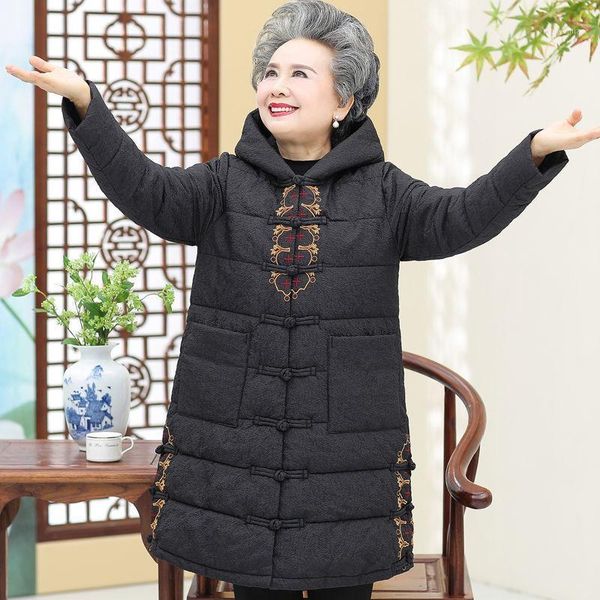 women's down & parkas elderly winter cotton padded jacket hooded plus size 5xl embroidered warm loose long overcoat grandma windproof s, Black
women's down & parkas elderly winter cotton padded jacket hooded plus size 5xl embroidered warm loose long overcoat grandma windproof s, Black