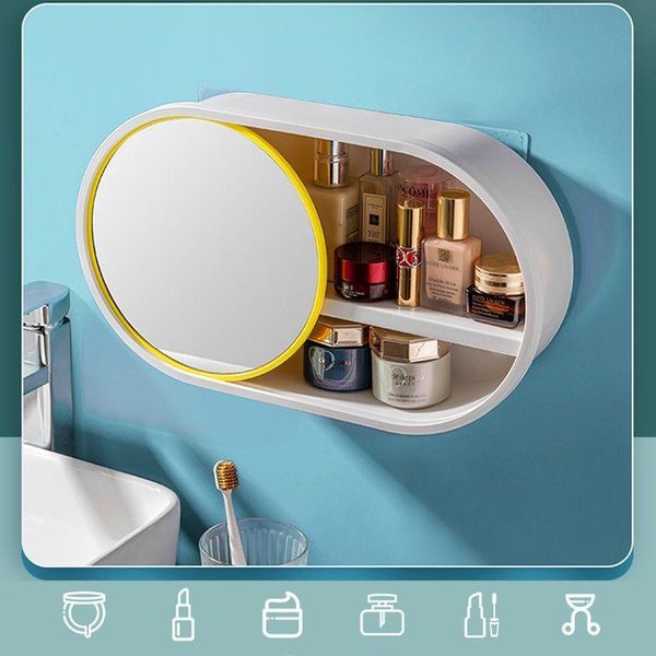 storage boxes & bins bathroom wall-mounted makeup organizer without punching and dust-proof large capacity jewelry cosmetic box with mirror 
storage boxes & bins bathroom wall-mounted makeup organizer without punching and dust-proof large capacity jewelry cosmetic box with mirror