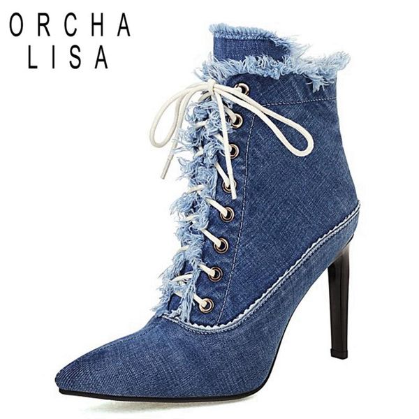 boots orchalisa 2021 autumn design denim ankle pointed toe stiletto high heel lace up zip fur inside big size 33-45 s2477, Black
boots orchalisa 2021 autumn design denim ankle pointed toe stiletto high heel lace up zip fur inside big size 33-45 s2477, Black