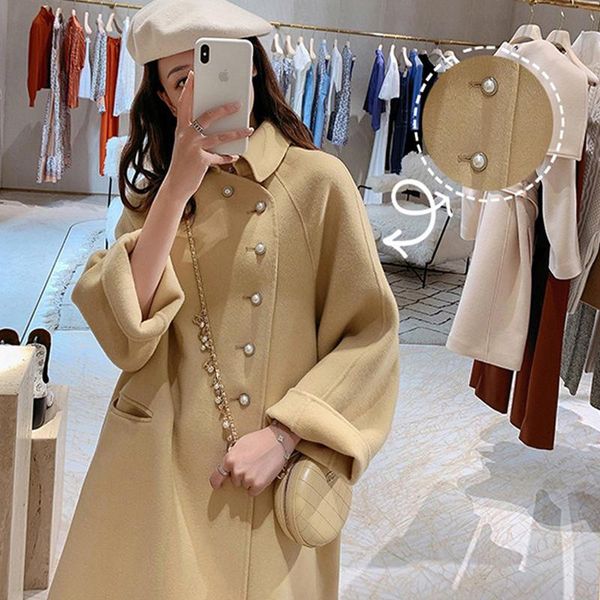 women's wool & blends double-sided fleece coat women elegant long with belt solid sleeve 2021 autumn winter outerwear ladies overcoat, Black 
women's wool & blends double-sided fleece coat women elegant long with belt solid sleeve 2021 autumn winter outerwear ladies overcoat, Black