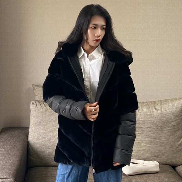 women's fur & faux coat women real jacket winter hooded rex overcoat mid-length long, Black
women's fur & faux coat women real jacket winter hooded rex overcoat mid-length long, Black
