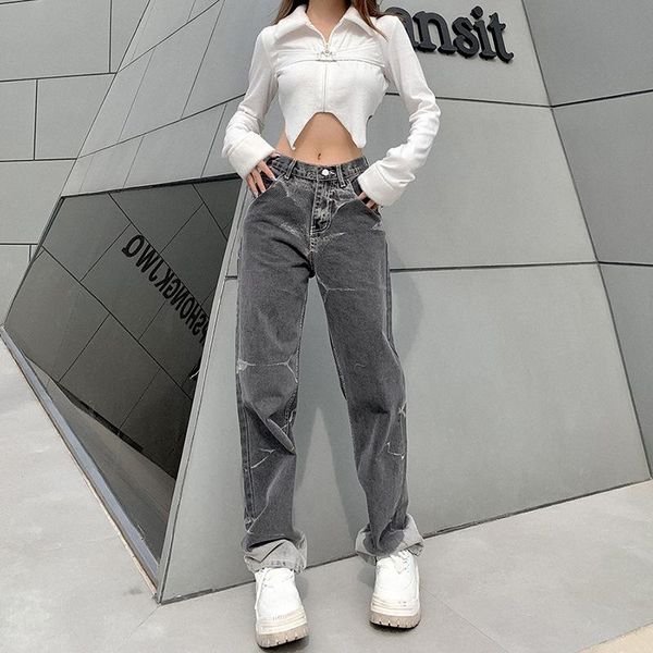 women's jeans female high waist irregular printed straight fitting pants daily streetwear casual korean style wild denim trousers, Blue
women's jeans female high waist irregular printed straight fitting pants daily streetwear casual korean style wild denim trousers, Blue