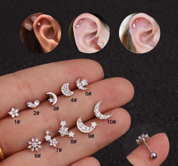 fashion zircon moon star flower tiny cartilage earring pentacle cartilage stud ear helix piercing jewelry tragus conch earring stud, Silver
fashion zircon moon star flower tiny cartilage earring pentacle cartilage stud ear helix piercing jewelry tragus conch earring stud, Silver