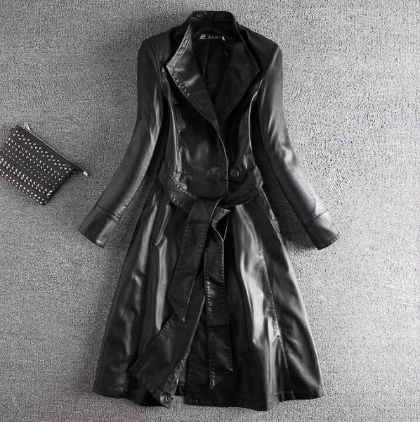 women's leather & faux pu windbreaker female long section 2021 autumn and winter wild temperament slim spring dress was thin waist jack, Black
women's leather & faux pu windbreaker female long section 2021 autumn and winter wild temperament slim spring dress was thin waist jack, Black