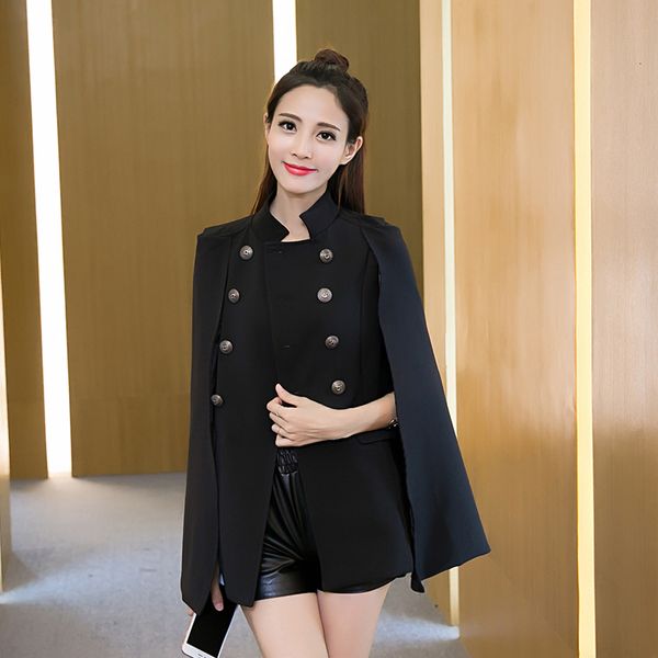 new temperament double breasted fashion cloak cape blazer women black lapel split long sleeve jacket coat female blazers y3a8, Tan;black
new temperament double breasted fashion cloak cape blazer women black lapel split long sleeve jacket coat female blazers y3a8, Tan;black