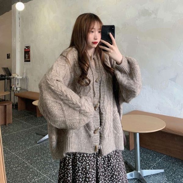 languid hemp sweater women's loose exterior design sense small cattle horn button knitted cardigan autumn winter coat, White;black
languid hemp sweater women's loose exterior design sense small cattle horn button knitted cardigan autumn winter coat, White;black