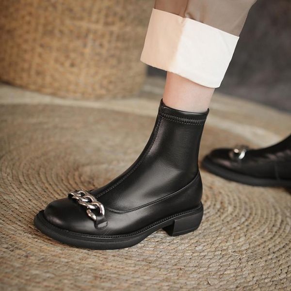 boots round toe women black short elastic sock autumn botas iron chains decor casual flats botines fashion zapatos femmes
boots round toe women black short elastic sock autumn botas iron chains decor casual flats botines fashion zapatos femmes