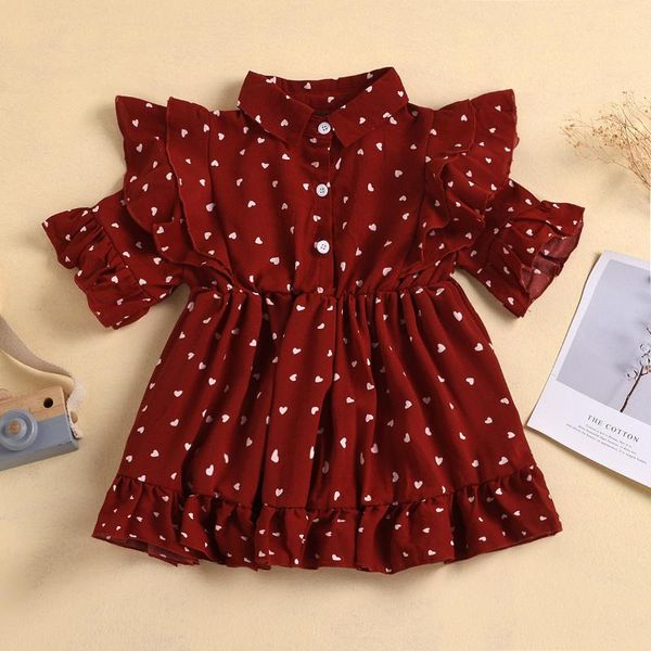 girl's dresses dress, heart print ruffle flying sleeve lapel dress for vacation birthday party pography, Red;yellow
girl's dresses dress, heart print ruffle flying sleeve lapel dress for vacation birthday party pography, Red;yellow