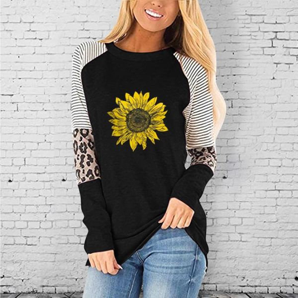 women's t-shirt autumn casual women long sleeve o-neck sunflower print t-shirts patchwork leopard striped aesthetic tees vetement a40, White
women's t-shirt autumn casual women long sleeve o-neck sunflower print t-shirts patchwork leopard striped aesthetic tees vetement a40, White